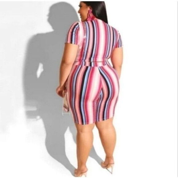 Plus Size Striped Short Sleeve Top & Biker Short Set sz 4X - Picture 1 of 4
